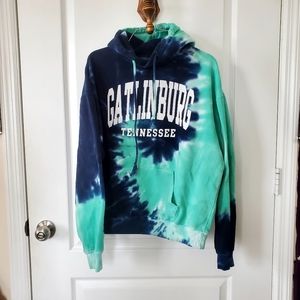 GATLINBURG TENNESSEE tie dye hoodie green blue white Medium
